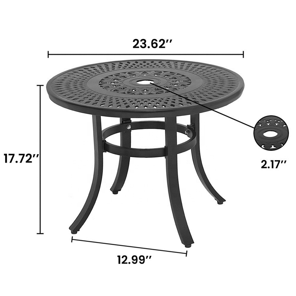 Cast Aluminum Patio Side Table Outdoor Round Dining Table with Umbrella Hole