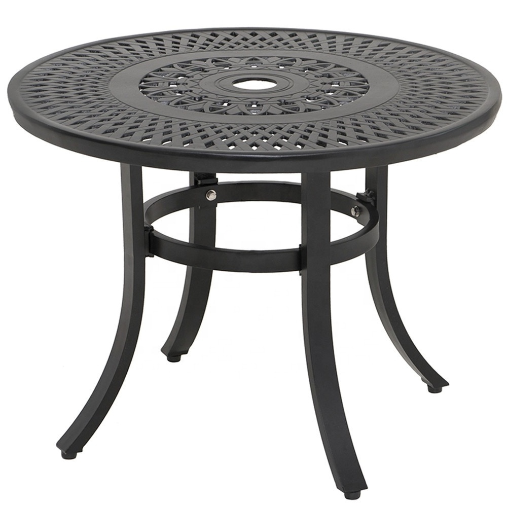 Cast Aluminum Patio Side Table Outdoor Round Dining Table with Umbrella Hole