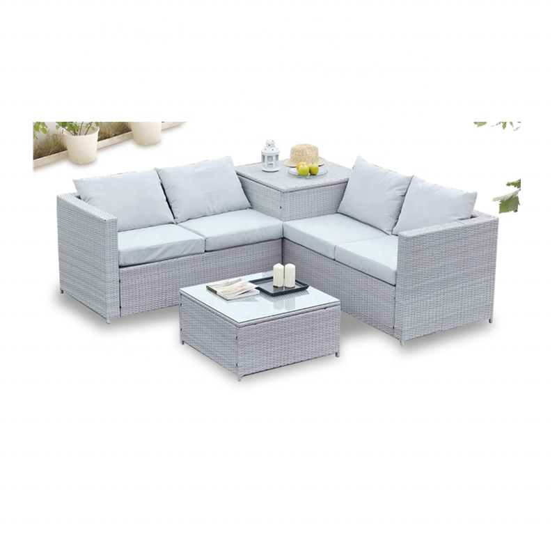 4-piece Outdoor Corner Sofa Set Conversation Outdoor Furniture Sofa Set 4 Seater Patio Conversation Set with Storage Box