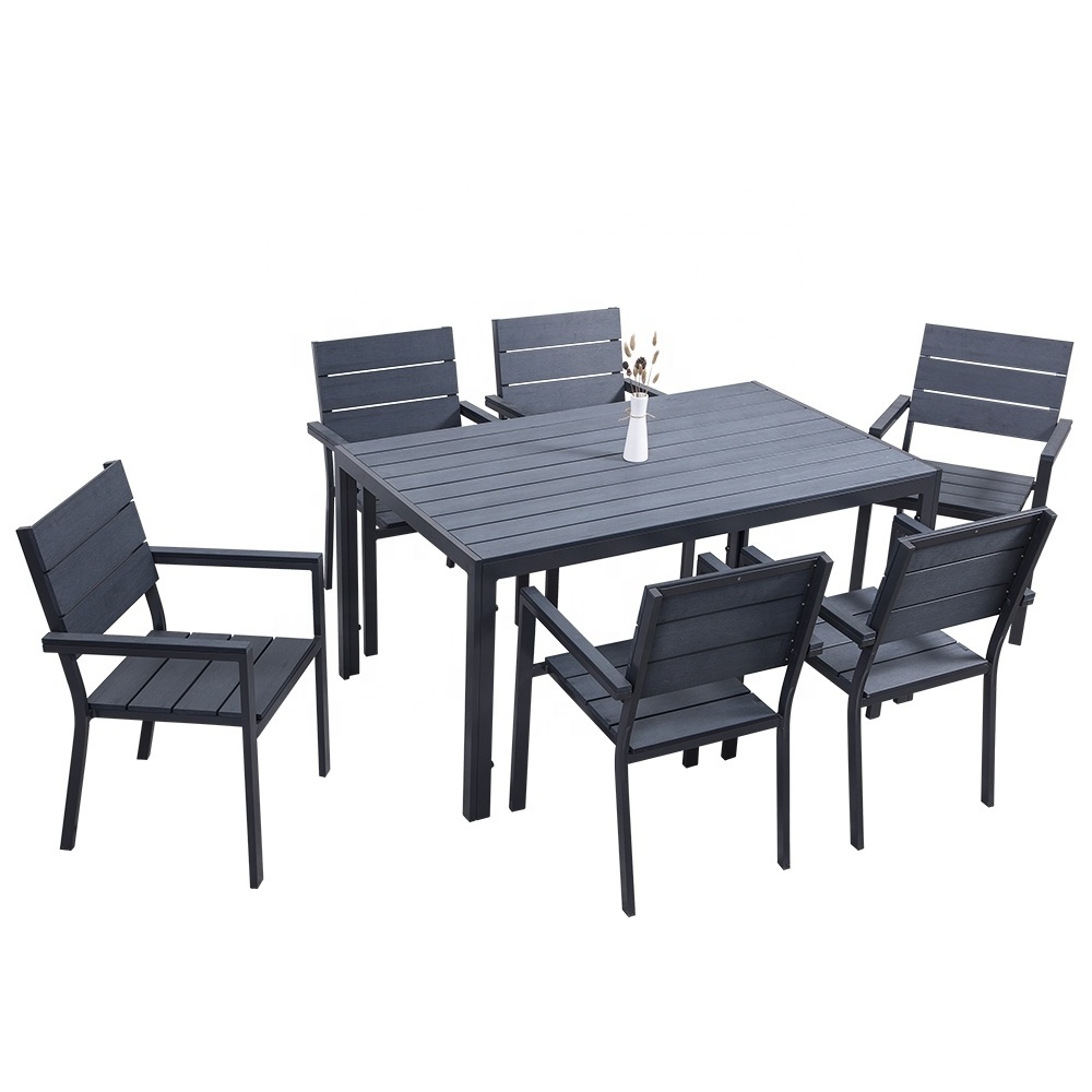 Modern Garden Chair Outdoor Furniture Wood Plastic Dining Set with 6 Chairs Hotel Patio Furniture