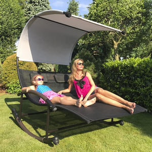 New Design Hotel Home Outdoor Furniture Canopy Sun Bed 2 Person Chaise Lounge Steel Frame Outdoor Lounge Chair with Canopy