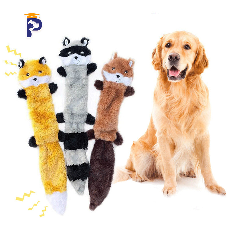 Squeaky Plush Dog Toy Fox / Raccoon / and Squirrel, Stuffing Free Durable Chew Toy for Medium Dogs