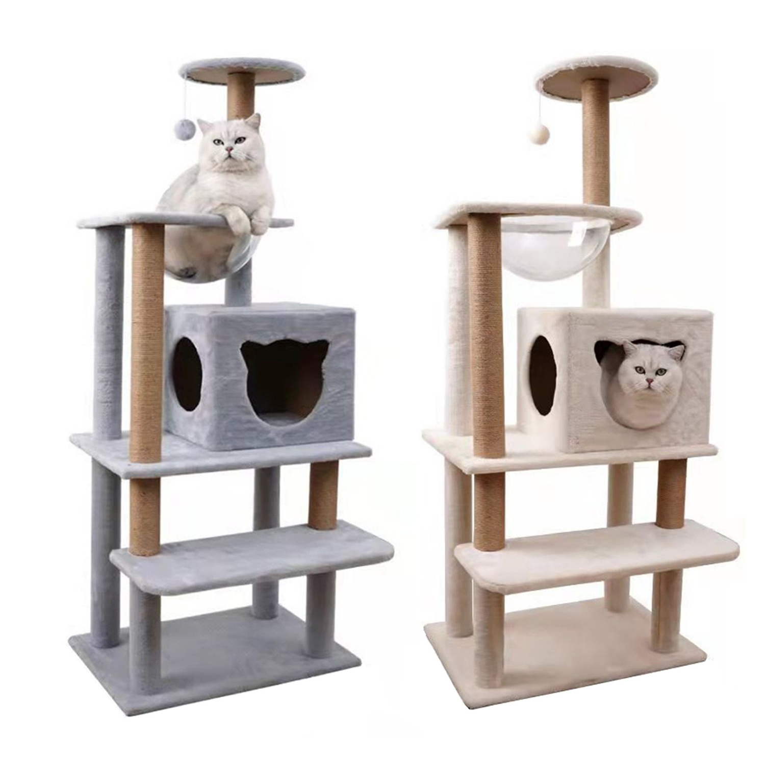 durable multi- level easy assemble wood sisal scratcher post cat climbing frame house condo hammock large cat tree