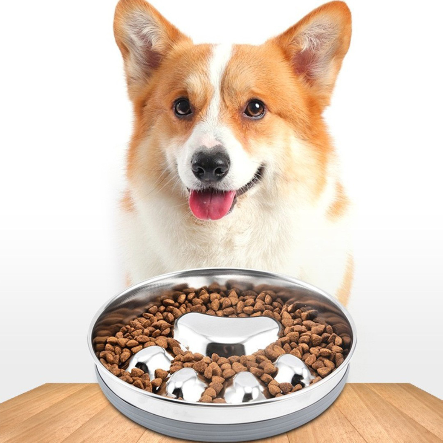 304 stainless steel metal slow feeder dog lick food dispenser pet food water bowl