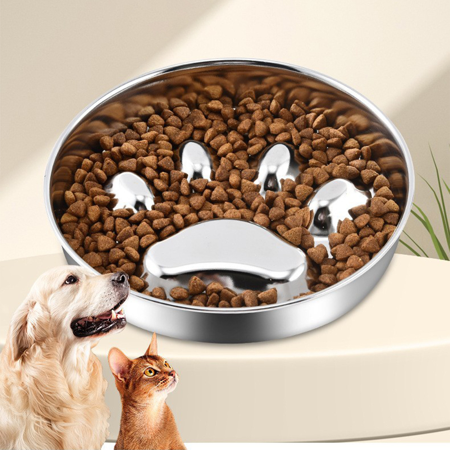 304 stainless steel metal slow feeder dog lick food dispenser pet food water bowl