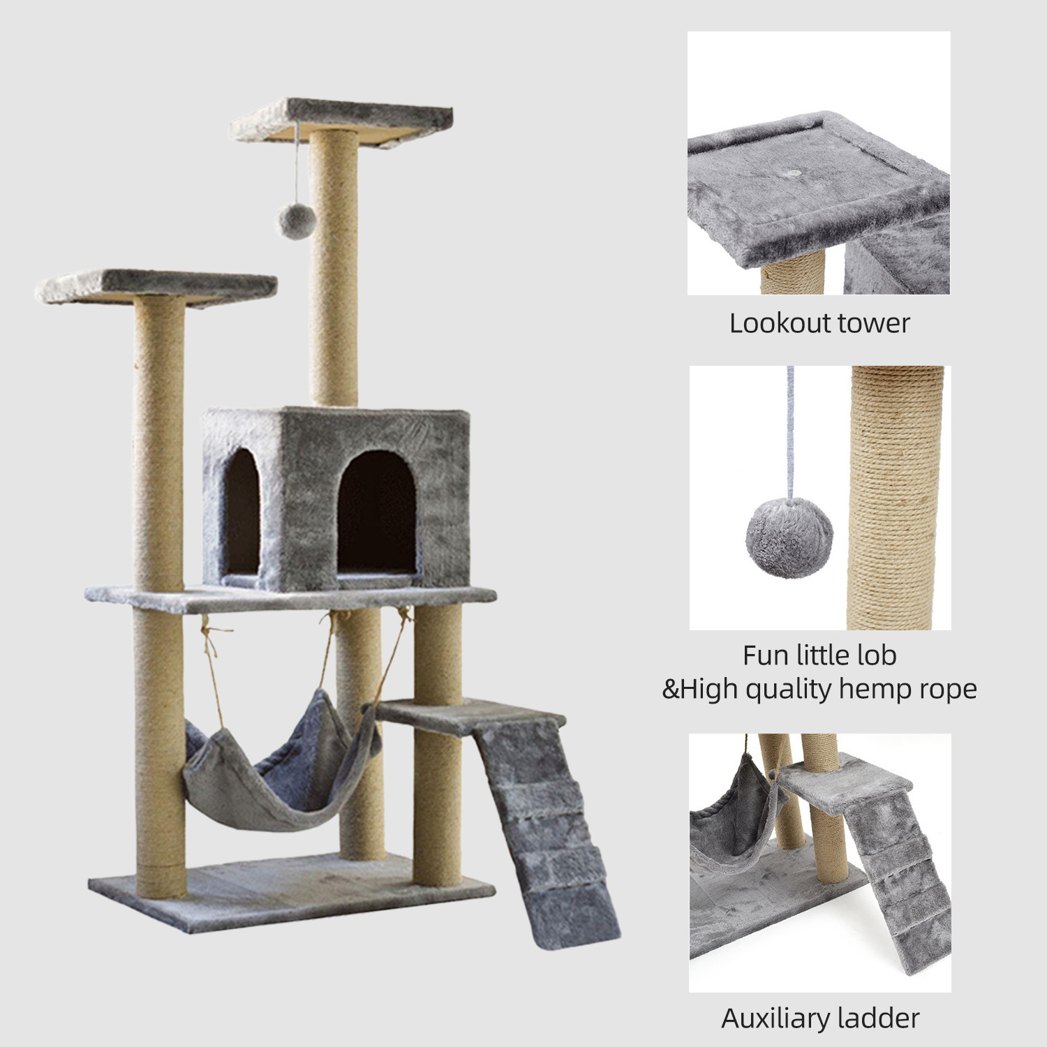 wholesale multi level sisal house post tree palm cat step ladder scratching post wood tower condo with hammock cat tree