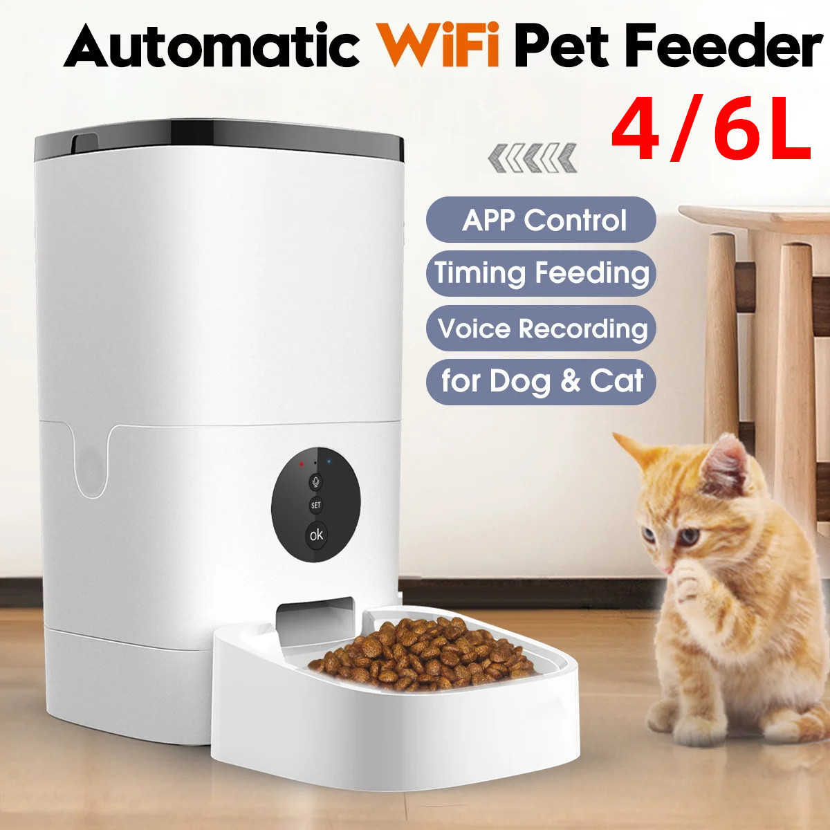 4L tuya wifi mobile app control microchip abs dog food dispenser intelligent cat bowl automatic smart pet feeder