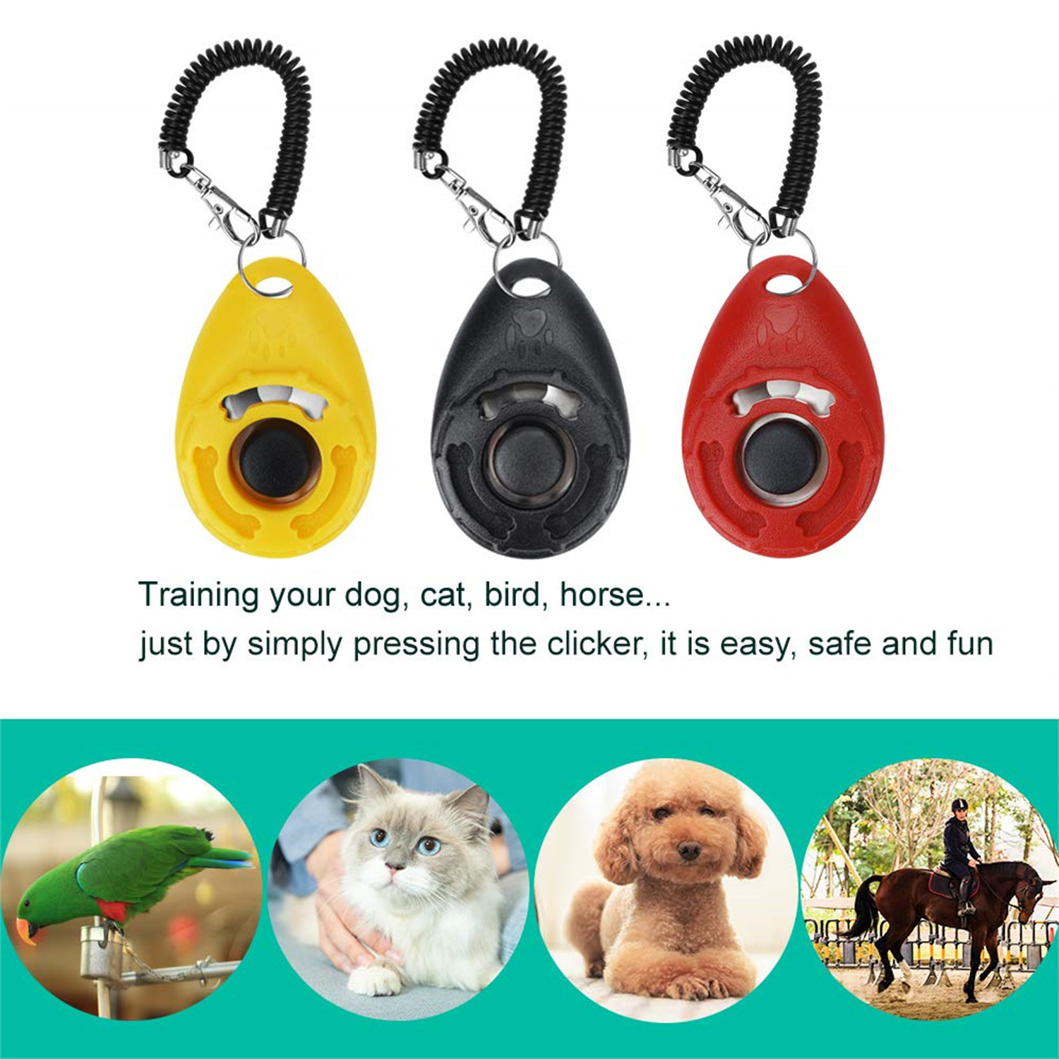 Pet accessories button clicker pet trainer puppy adjustable keychain dog training clicker with wrist strap