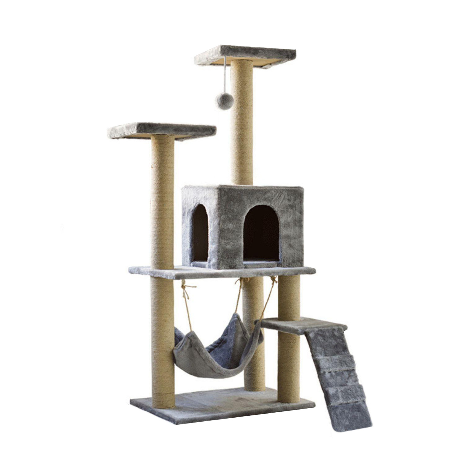 durable multi- level easy assemble wood sisal scratcher post cat climbing frame house condo hammock large cat tree