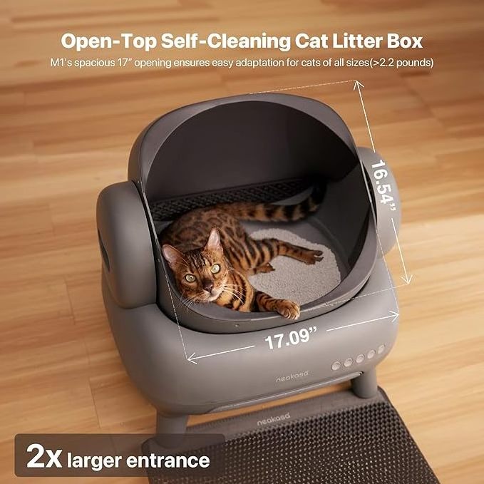 M1 Open-Top Self-Cleaning Cat Litter Box, Automatic Cat Litter Box with APP Control, Odor-Free Waste Disposal