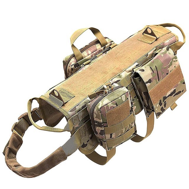 Camouflage dog harness with pockets pet Harness and Leash Set For Dogs durable dog backpack.