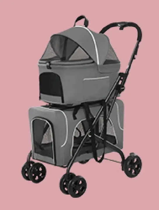 New twin double  dog stroller pet trolley  luxury 4 wheels pet stroller  for two dogs cats