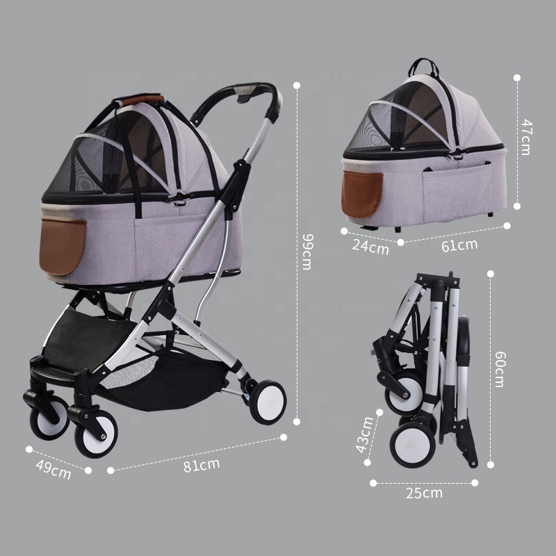 Removable Outdoor Foldable Portable Pet Trolley 4 Wheels Dog Stroller Travel Carrier Pet Stroller For Cat Dog