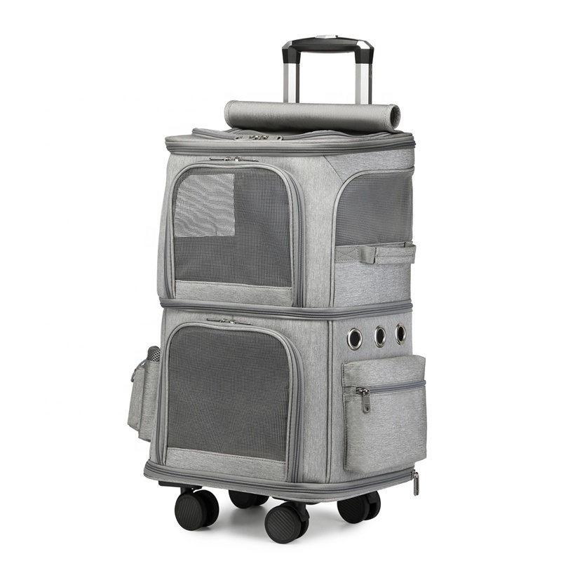 Customized Double Layers Portable Viewable Window Trolley Pet Dog Cat Backpack Luggage Box Carriers With Wheels