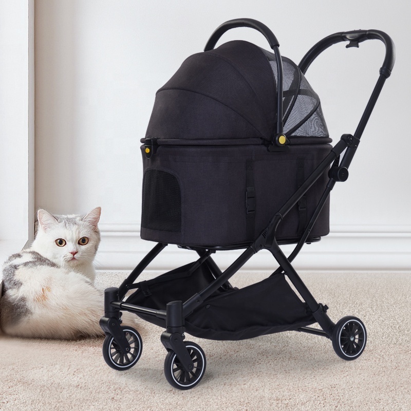 Pet Stroller for Small Medium Dogs, Cat Stroller Travel System Four Wheel Dog Stroller with Carrier for pet