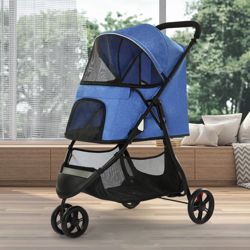 Easy One Click Folding Pull Travel Carrier Pet Stroller 4 Wheels Folding Easy to Assemble Pet Trolley  Dog Trolley