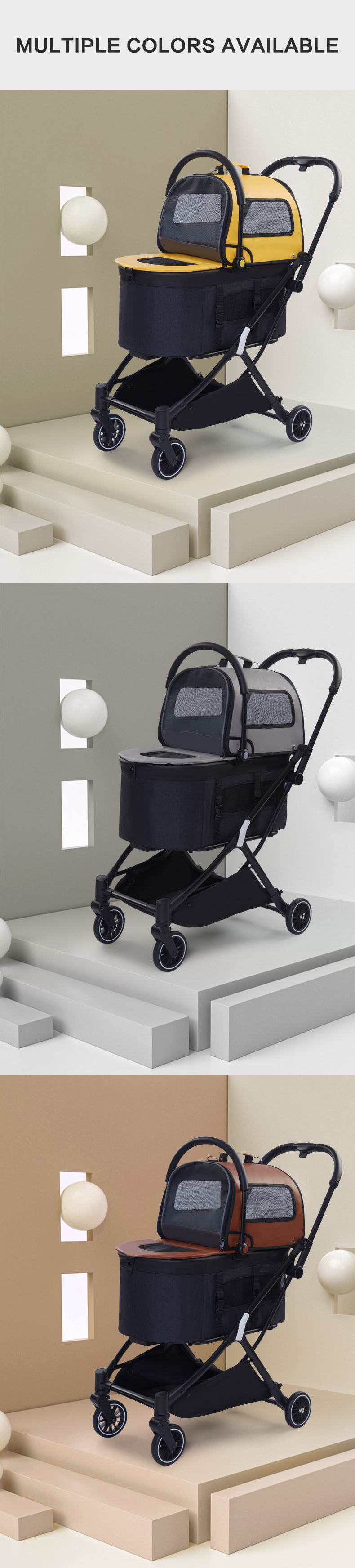 Newest design twins dog stroller pet carriage double pet stroller for 2 small dogs or cats accept customization