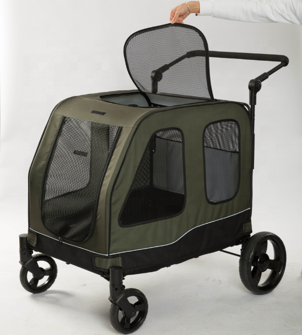 Factory 600D Oxford 4 Wheel Dog Stroller Pet Travelling Outdoor Foldable Pet Trolley Cart Large Pet Stroller For Big Dog