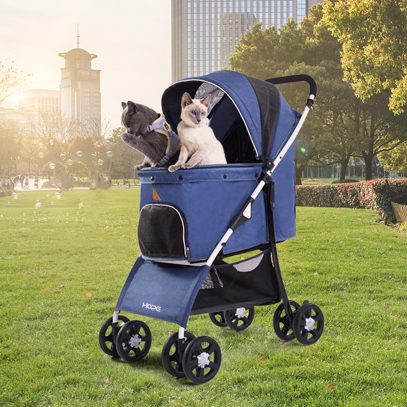 Custom Foldable Pet Stroller Four Wheels Dog Stroller Pet Trolley For Cats And Dogs