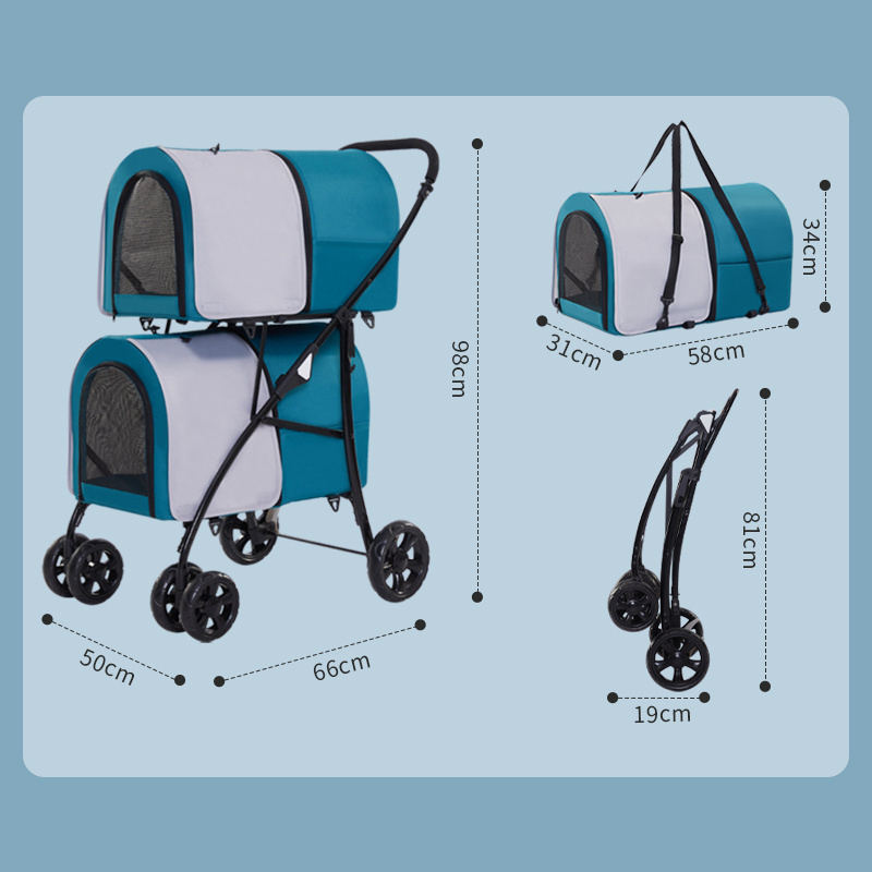 Double Pet Stroller for Dogs and Cats - Lightweight Foldable Travel Carrier Small Collapsible Pet Strollers