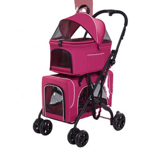 Foldable Pet Cat Stroller Double Small Twin Dog Stroller Luxury Travel Cart Detachable Stroller for Dog and Cat