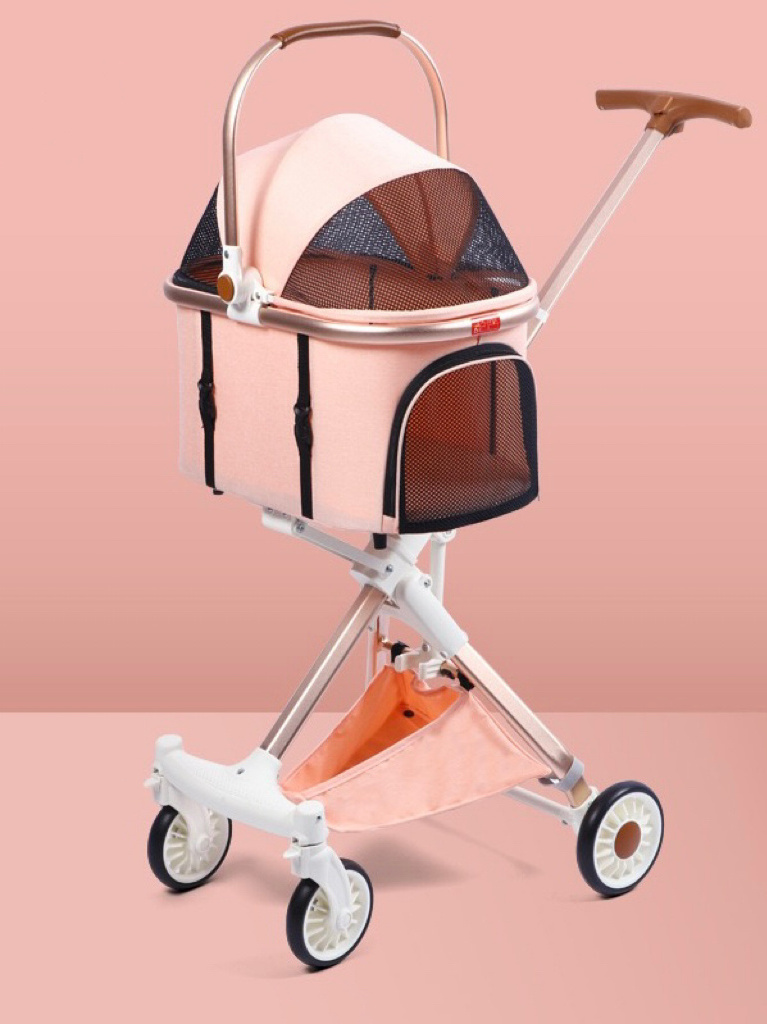 Luxury Pet Stroller Light Dog Back white and pink Car Pet Cart 4 Wheels 2 in 1 Pet Stroller