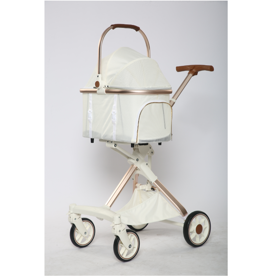 Customized Luxury Aluminium Tube Dog Trolley Cart Linen Fabric Detachable Pet Stroller For Small Dogs