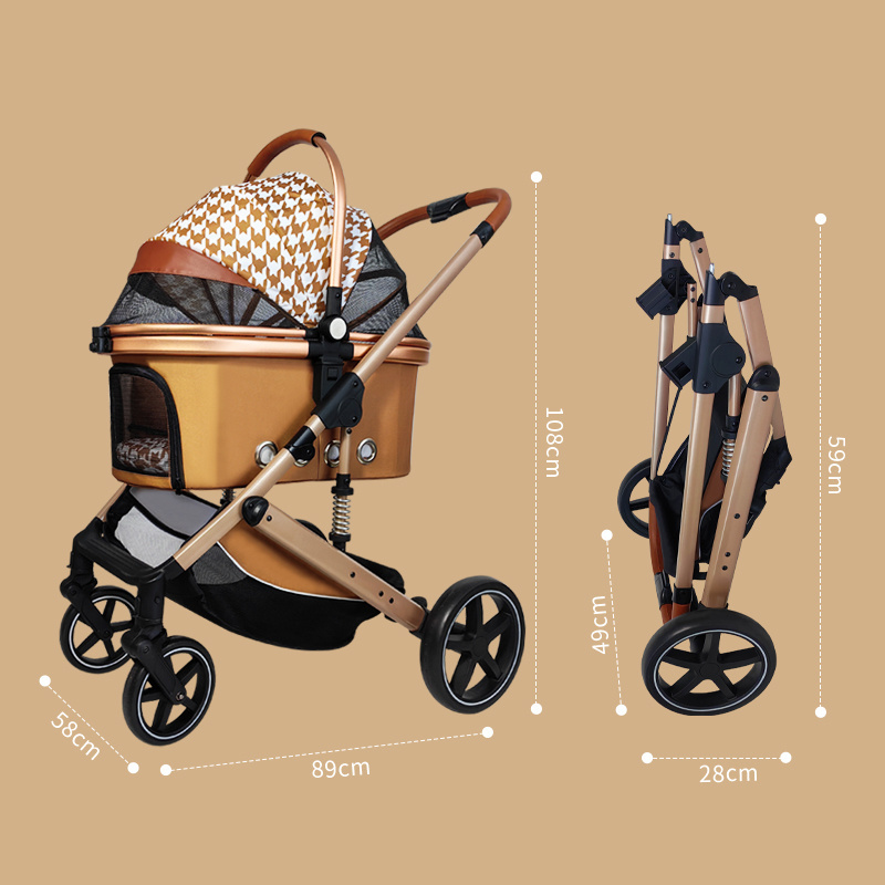 OEM&ODM Pet Stroller  2 in 1 Folding Four-wheels Easy Walk Travel Carrier Pet Stroller For Cats Dogs