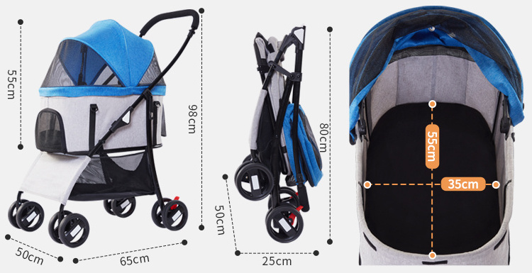 Factory wholesale customized pet stroller dog stroller luxury wheels cat dog pet pram cart for dogs and cats