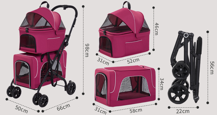 Factory direct sale pet stroller accept design double pet travel carrier detachable cat dog double pet stroller for 2 dogs