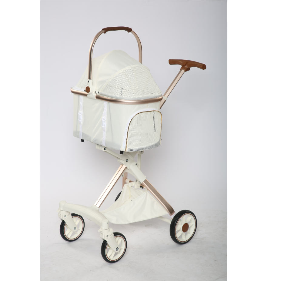 Customized Luxury Aluminium Tube Dog Trolley Cart Linen Fabric Detachable Pet Stroller For Small Dogs