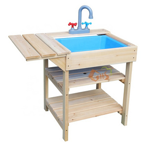 wooden kids pretend toy kitchen set cooking play set with faucet and sink