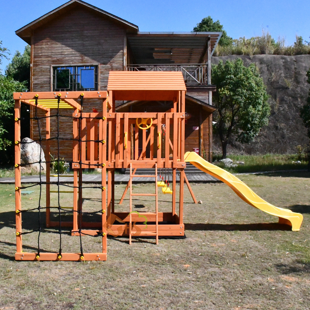 multi-fuctional children climbing frame kids slide and swing set garden wooden outdoor swing playground