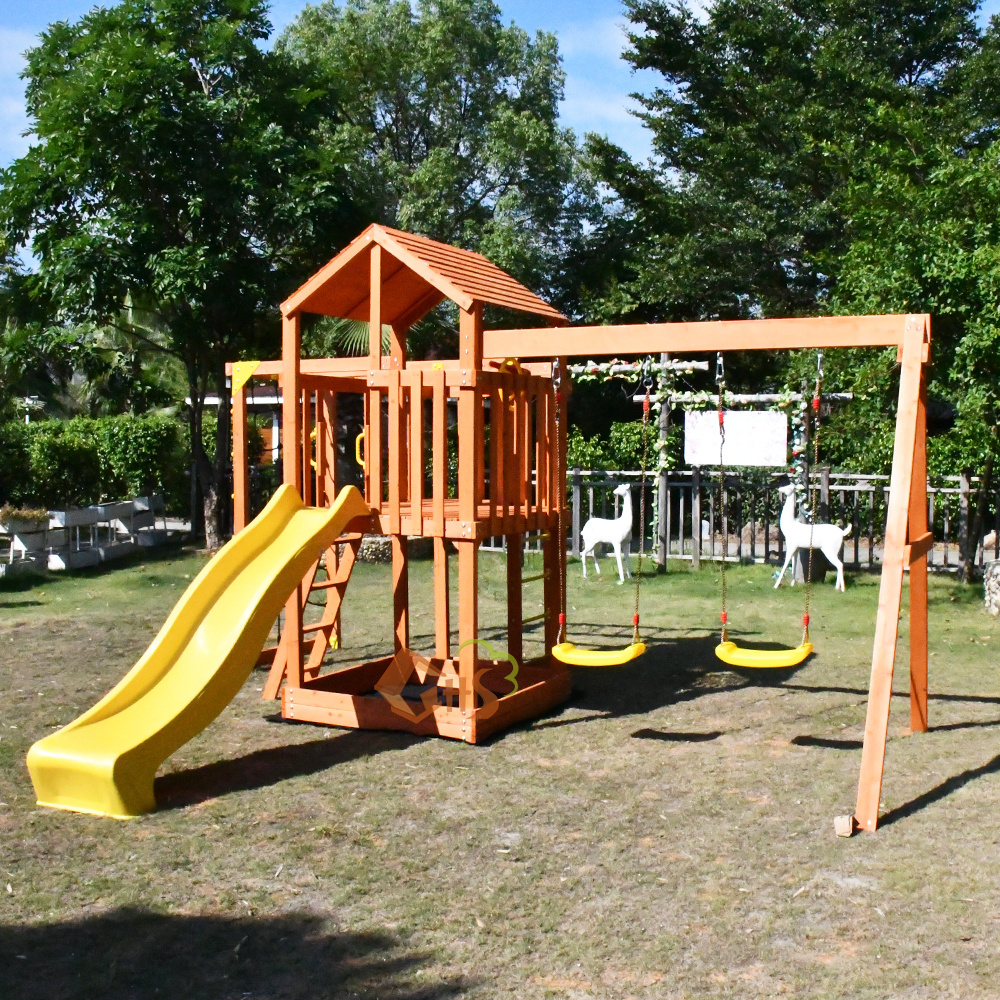 multi-fuctional children climbing frame kids slide and swing set garden wooden outdoor swing playground