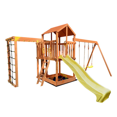 multi-fuctional children climbing frame kids slide and swing set garden wooden outdoor swing playground