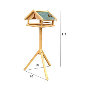 wooden bird table with stand bird feeder with post in yellow and green for backyard garden