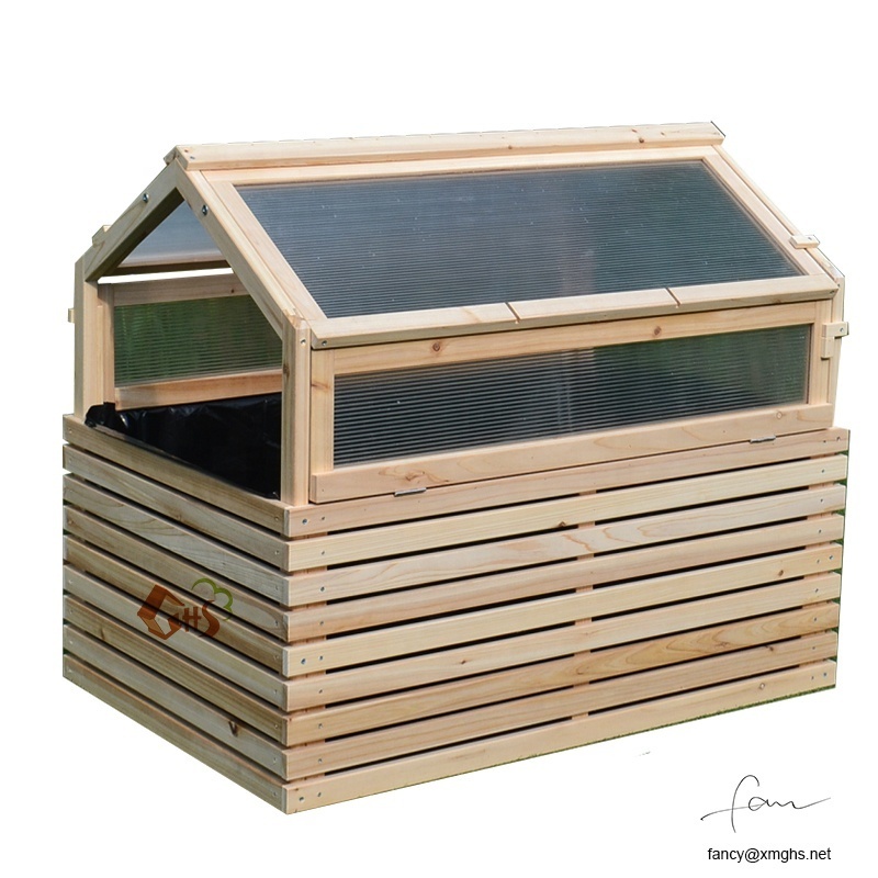 outdoor garden wooden greenhouse combined with cold frame green planter boxes 100x650x80cm fir wood cedar wood PVC plastic roof