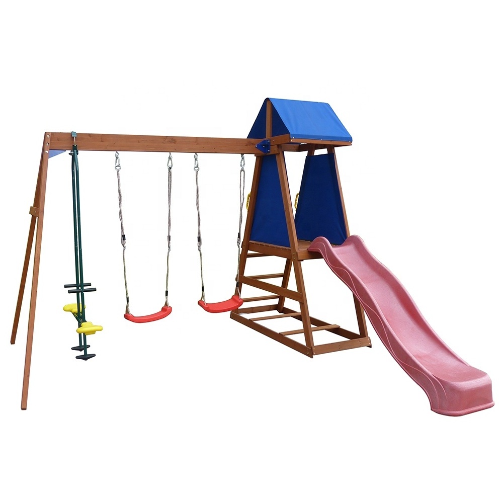 wooden wood garden swing slide and swing for kids