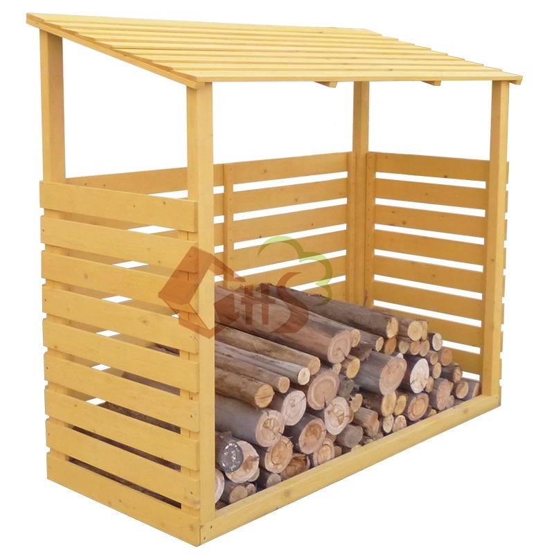 Outdoor Garden Domestic bevel roof yellow Chinese firwood  cedar firewood storage shed canopy shield