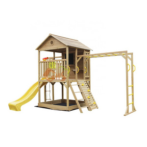 Outdoor Eco-friendly Fir-wood garden Cottage 2 storey layer wooden playhouse with slide for kids