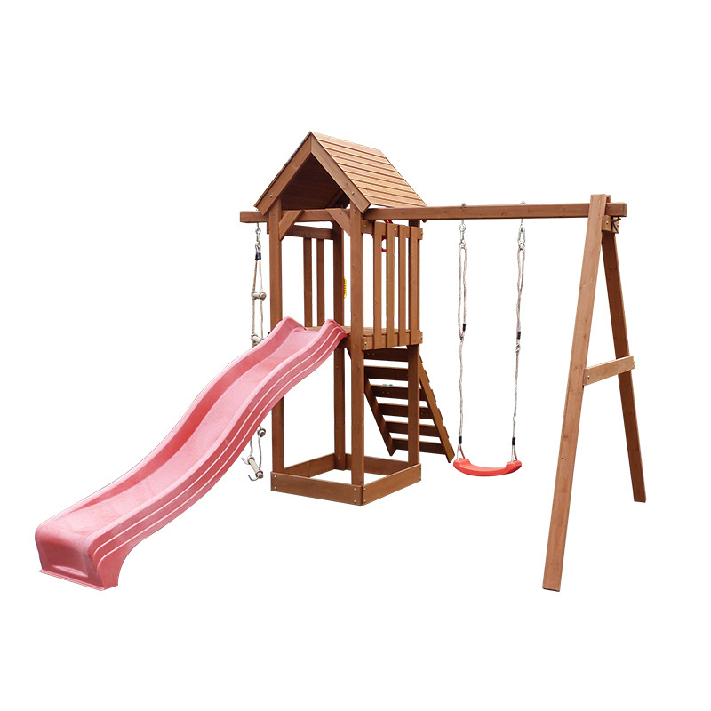 wooden tower slide backyard playground outdoor swing kid swing set playground