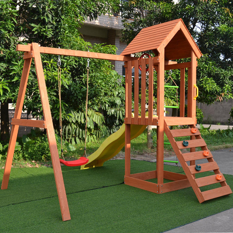 wooden tower slide backyard playground outdoor swing kid swing set playground