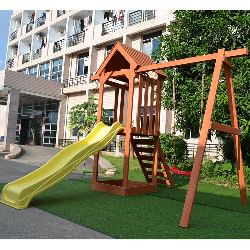 wooden tower slide backyard playground outdoor swing kid swing set playground