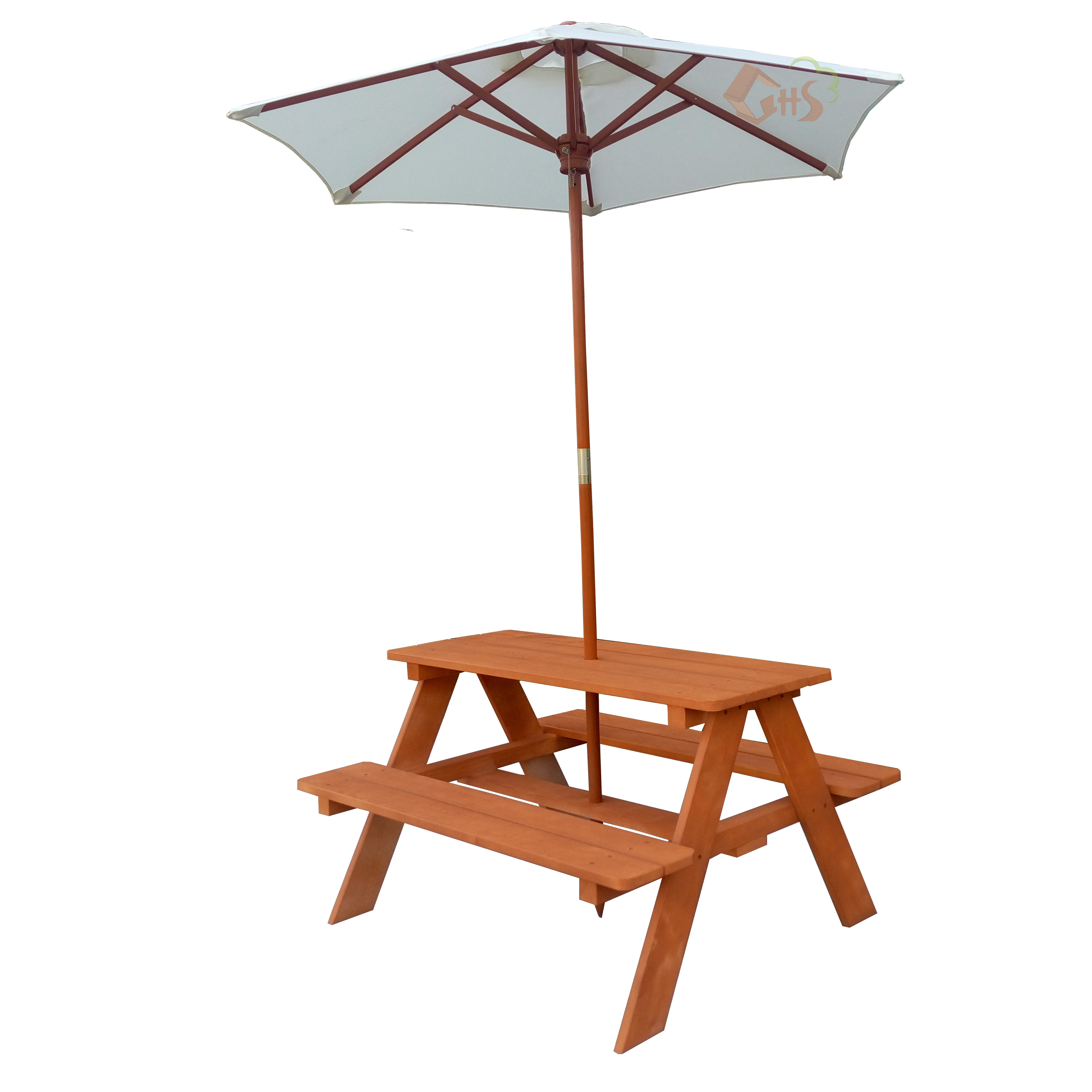 Wooden Outdoor Kids Picnic Table with Parasol