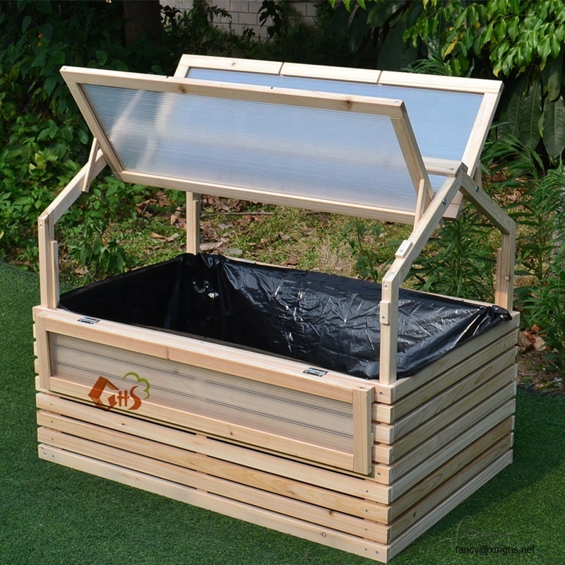 outdoor garden wooden greenhouse combined with cold frame green planter boxes 100x650x80cm fir wood cedar wood PVC plastic roof