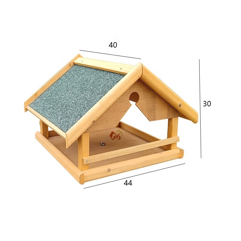 wooden bird table with stand bird feeder with post in yellow and green for backyard garden