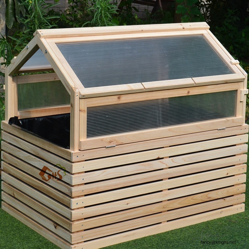 outdoor garden wooden greenhouse combined with cold frame green planter boxes 100x650x80cm fir wood cedar wood PVC plastic roof