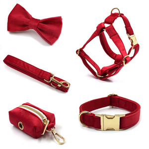 Pet Accessories Designers OEM Reversible Luxury Velvet Dog Leash Collar Set No Pull Step In Dog Harness