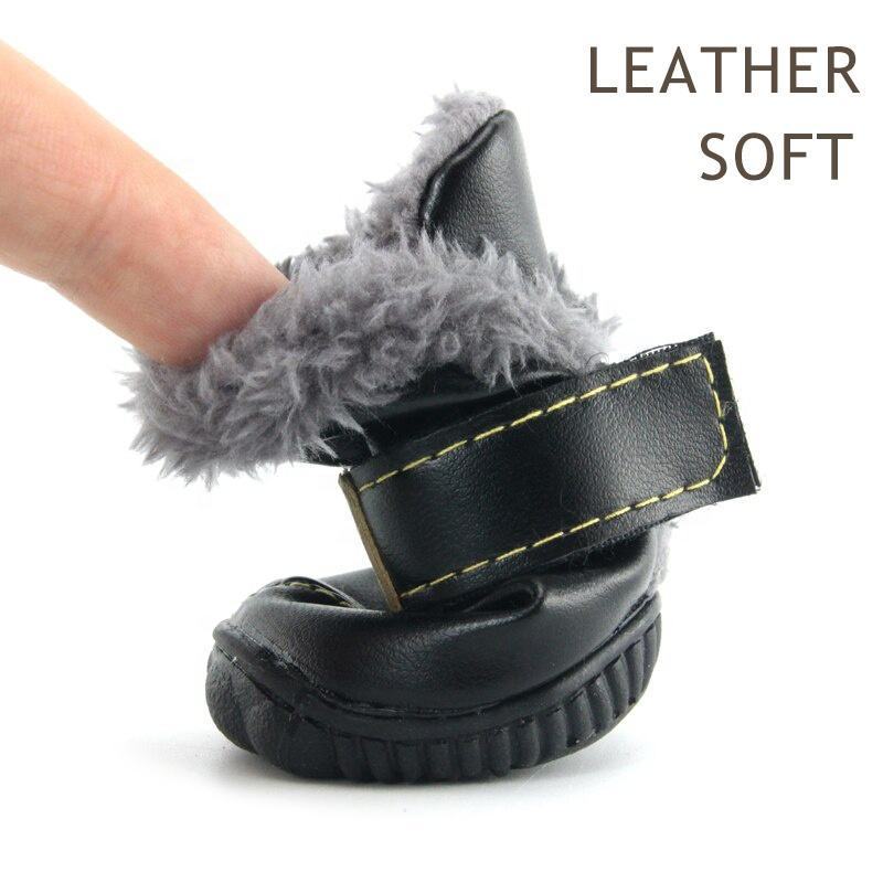 Wholesale Custom LOGO Winter Pet Dog Shoes Warm Snow Boots Luxury Thicken Fur Anti-Slip Waterproof Winter Dog Shoes For Dogs