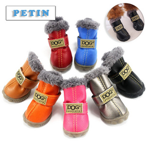 Wholesale Custom LOGO Winter Pet Dog Shoes Warm Snow Boots Luxury Thicken Fur Anti-Slip Waterproof Winter Dog Shoes For Dogs